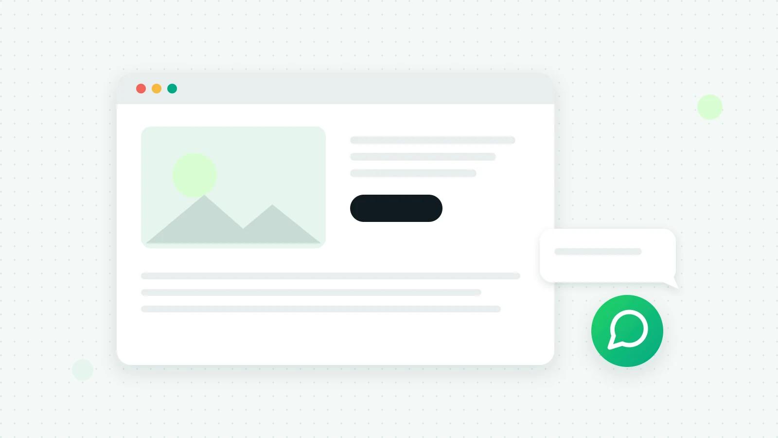 An illustration of a web page with a round green chat button in the corner and a small greeting bubble above it